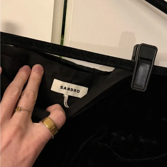 Sandro Black High-Waist Wide-Leg Velvet Pants - Picture 6 of 6